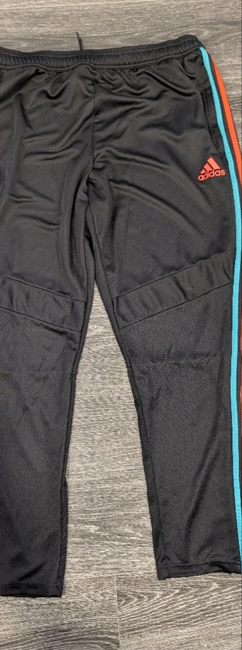 Mens' Adidas Black Sweatpants with Teal and Red Side Stripes